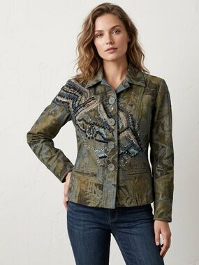 Chicos Leaf Motif Jacket